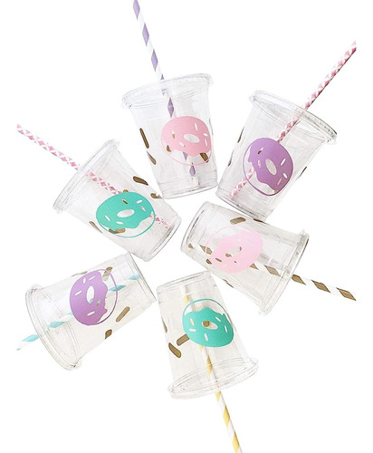 Donut Cups 12 Ct Lid Straws Sprinkle Decorations Favors Birt