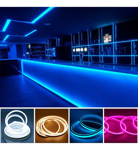 Tiras De Led Neón Luz Flexible Unicolor 5 Metros Cortar 12v Azul
