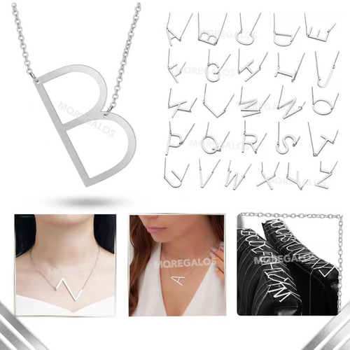 Imagen 1 de 3 de Cadena Collar Con Inicial Grande Acero Quirurgico Dije Letra