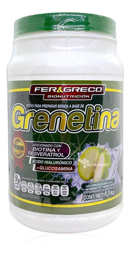 Grenetina Hidrolizada Biotina Glucosamina Manzana Vde 1.1 Kg Sabor Manzana verde