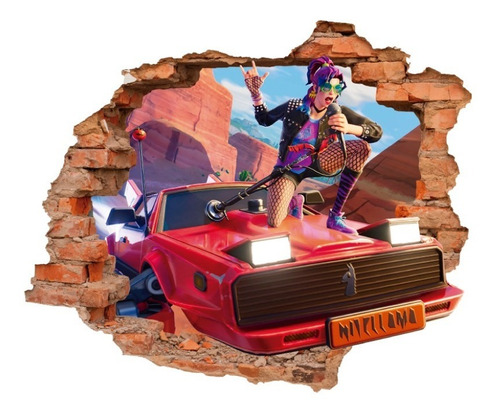 Imagen 1 de 6 de Vinilo Decorativo Fortnite -i24 Sticker Efecto Muro Roto