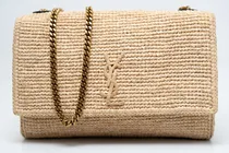 Comprar Ysl Saint Laurent Kate Raffia Mediana Certificado Entrupy