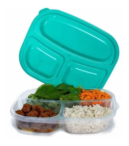 Marmitas Fit Academia 3 Divisórias Para Freezer Micro-ondas Cor Azul-turquesa