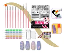 Comprar Combo Decoración Uñas Pinceles Cintas Dotting Stamping Placa