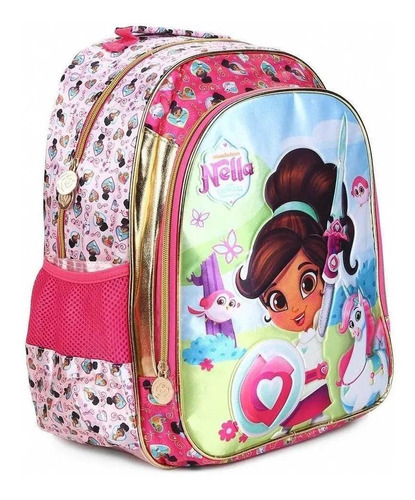 Mochila De Costas Infantil Princesa Nella Brave G - 8042 Cor Rosa