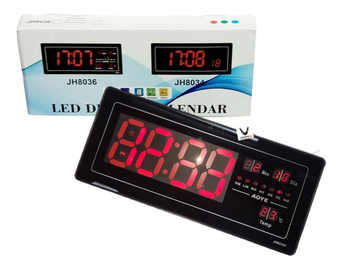 Reloj Digital De Pared Led Rojo Termómetro Fecha 36 X 15 Cm