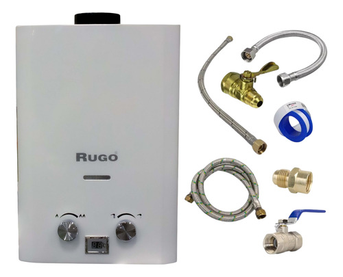 Calentador Paso 06 L Digital Rugo Gas Lp + Kit Instalación
