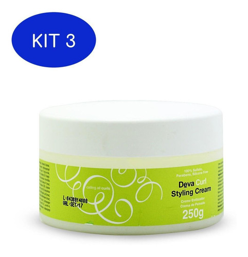Kit 3 Deva Curl Styling Cream Creme Para Cachos 250g