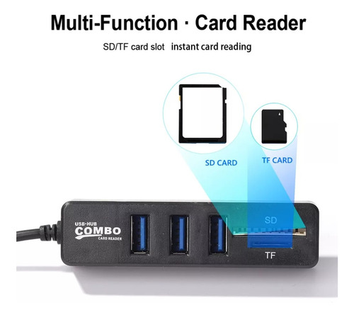 Hub Usb 2.0 De 5 Puertos 3 Usb, 1 Tf, 1 Sd, 480 Mbps Led 1tb