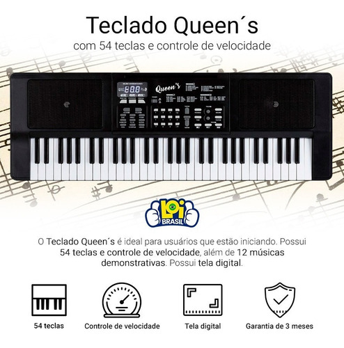 Imagem 5 de 8 de Teclado Musical Para Iniciantes Queens 54 Teclas 12 Musicas