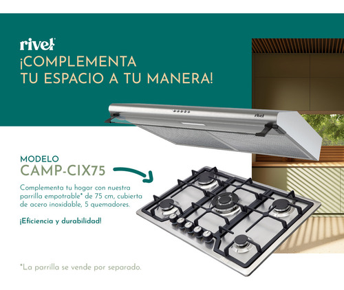 Campana Extractora Cocina 75cm Rivel Camp-ixb75 Acero Inox Color Plateado