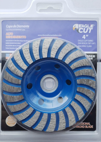 Copa Diamante Desbaste 4 X 7/8 Turbo Sin Rosca Eagle Cut