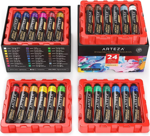 Arteza Pintura Acrílica, Juego De 24 Colores/tubos 22 Ml