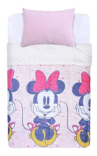 Plumón Sherpa Minnie Con Funda De Almohada Plaza Y Media 