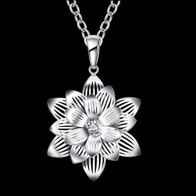 Lotus Flower 925 Plata Esterlina Colgante Collar Gargantilla