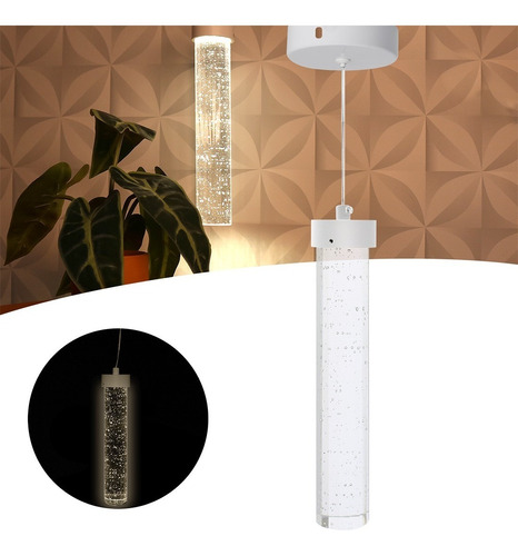 Lustre Pendente Led Cristal Redondo C/ Bolhas Neutro 8109 Cor Branco 110V/220V