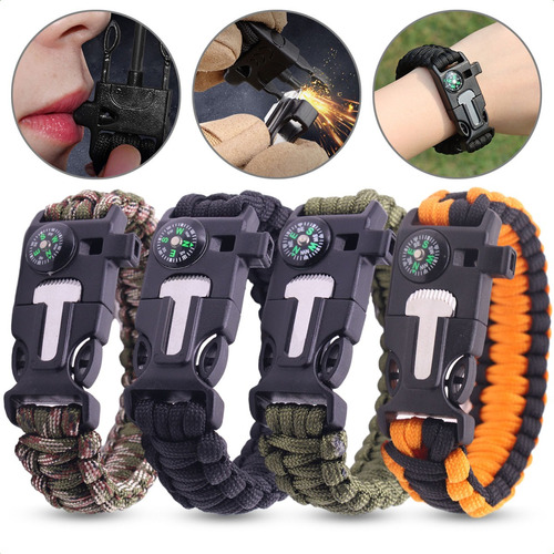 Pulsera Tactica Supervivencia Pedernal Paracord 4pcs