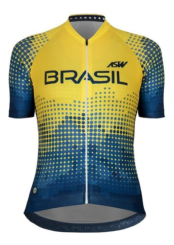 Camisa Feminina Ciclismo Bike Asw Brasil Cbc Azul Amarelo