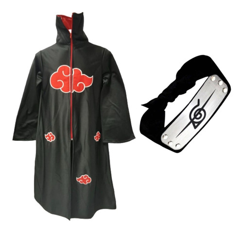 Imagen 2 de 7 de Naruto Disfraz Niños Capa Akatsuki + Banda Itachi Akatsuki