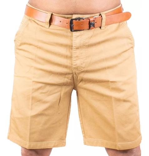 Bermuda Casual De Gabardina Stretch Para Hombre Con Cinturon
