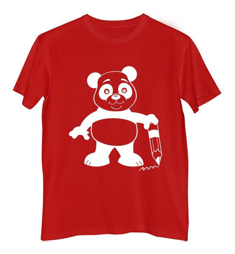 Remera Hombre Color Oso Panda Con Un Lapiz Dibujo Animado