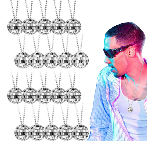 20 Pcs Collar Bola Disco Espejo Esfera Plata Fiesta Batucada