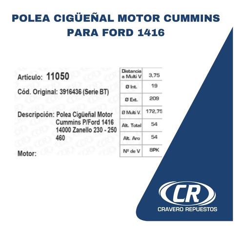 Polea Cigüeñal Motor Cummins Para Ford 1416
