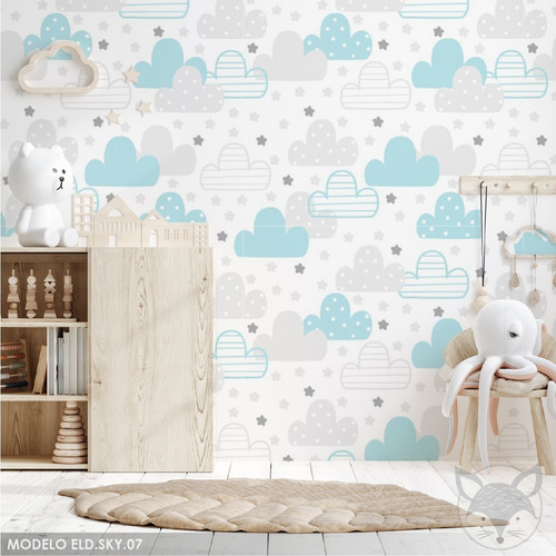 Papel Vinilo Para Pared Infantil Cielo Nubes Espacio 6a10