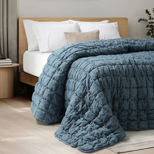 Acolchados Boston Palette Micro Prewashed Twin Simil Plumon Azul Denim Lisa