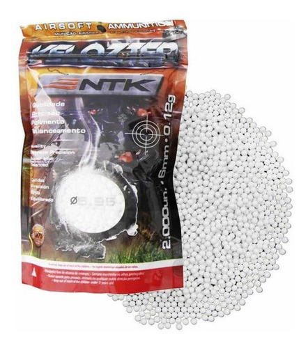 Imagem 1 de 3 de Munição Esferas Bbs Airsoft Ntk Velozter 0,12g 6mm 2000un.