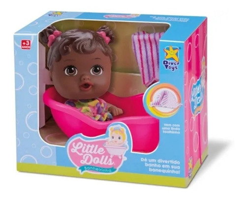 Imagem 3 de 3 de Little Dolls Bebê Banheirinha/Negra Divertoys 8038