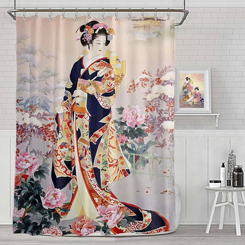 Cortina Ducha Japonesa Geisha Para Baño Impermeable X