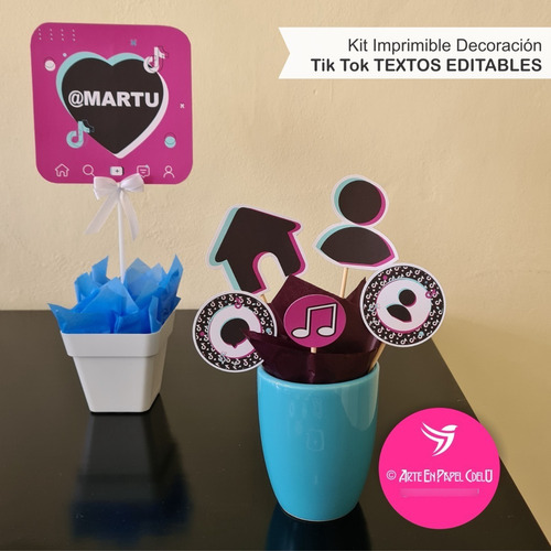 Imagen 4 de 9 de Kit Imprimible Decoración Candy Bar Tik Tok Textos Editables