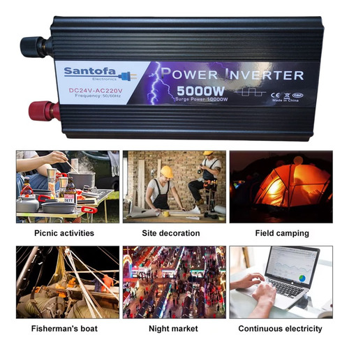 Inversor De Corriente 24v A 220v 5000w 1 Usb 2 Sockets Lcd