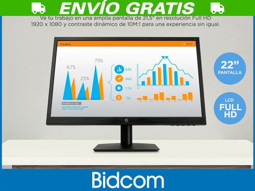 Monitor 22 Hp N223 Full Hd 1080 60hz Hdmi Gtía Bidcom Cuotas