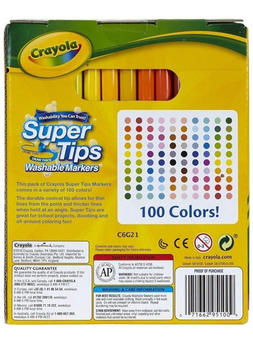 Imagen 2 de 5 de Crayola Super Tips, Marcadores De Tinta Lavable-100 Unidades