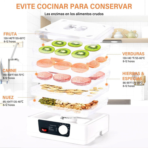 Deshidratador De Frutas Y Verduras Con 5 Bandejas Ajustables