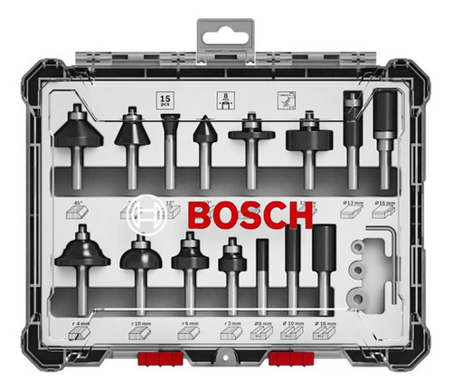 Conjunto de cortador de haste de madeira Bosch, estojo de 1/4" e 6 mm, 15 unidades