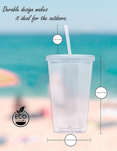 Vaso Transparente Certificado Savvy Con Tapa Y Popote Reutil