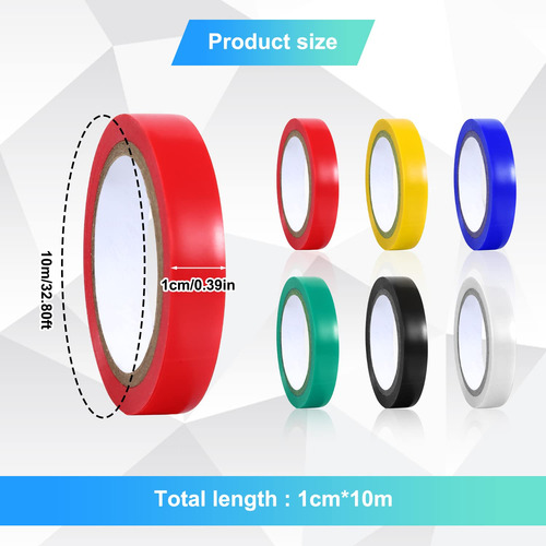 Cinta De Baqueta 6 Rollos Pvc Antideslizante 0.4x10.9 Yardas Negro, Rojo, Amarillo, Azul, Verde, Blanco