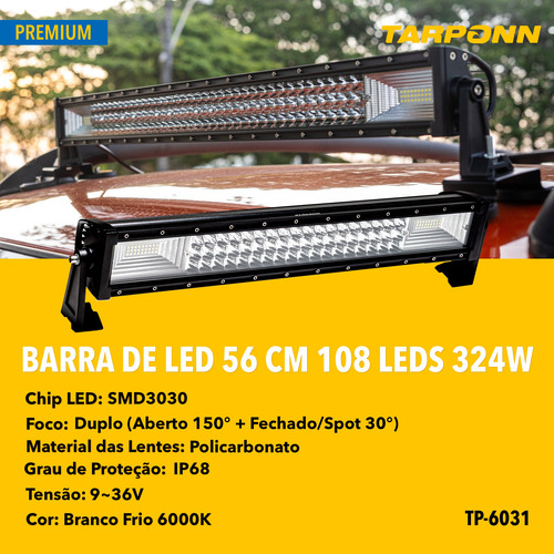 Barra De Led 7d 108 Leds 22 56cm 324w 6000k Premium