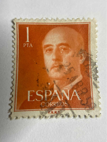 Sello Postal España 1956 General Franco 1 Peseta Naranja