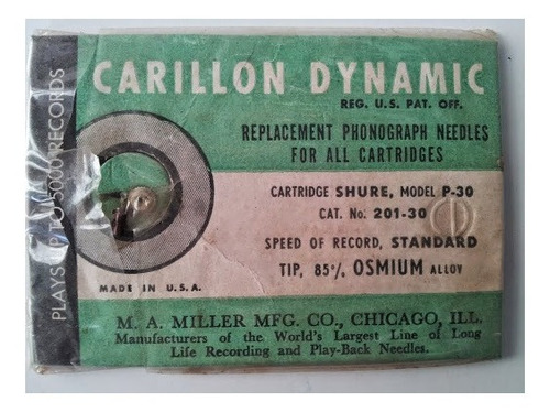 Púa Fonógrafo Carillon Dynamic Osmium 85% Para Shure P-30