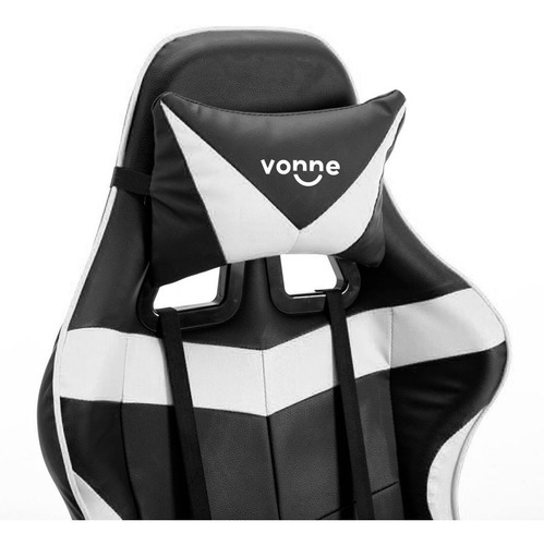 Silla de escritorio Vonne SV-G0 gamer ergonómica negra y blanca con tapizado de cuero sintético