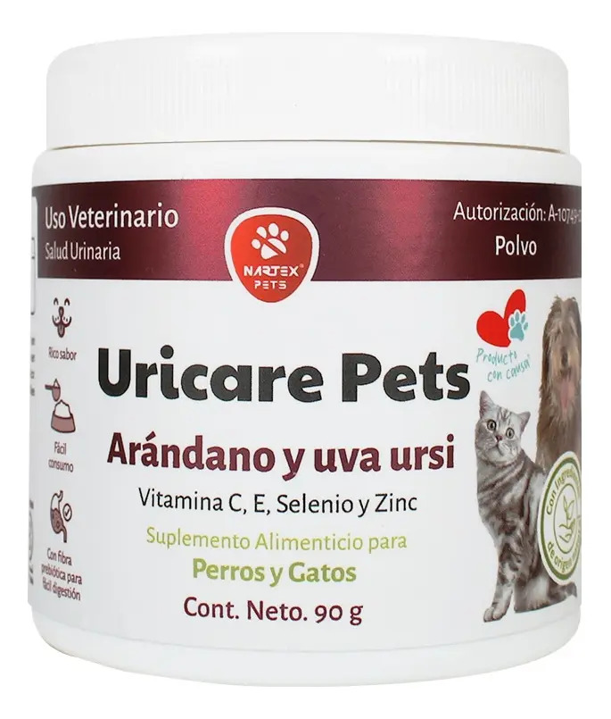 Nartex Pets Uricare 90g – Suplemento con Arándano para Perros y Gatos – Apoyo al Tracto Urinario con Uva Ursi, Vitaminas y Prebióticos