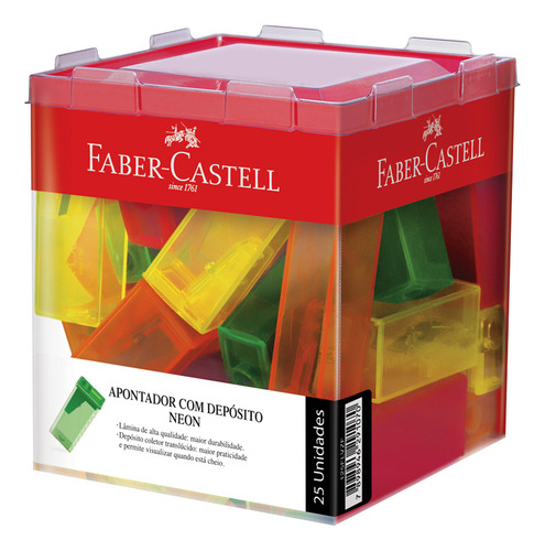Apontador Com Deposito Transparente Faber-castell Cores Neon Cor Verde