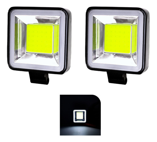 Par Faro Auxiliar Cuadrado Led Cob Con Aro Auto Moto 4x4