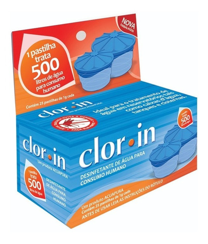 Cloro Caixa D'água Pastilha 25x1g Clorin 500l Potável Facil 40698