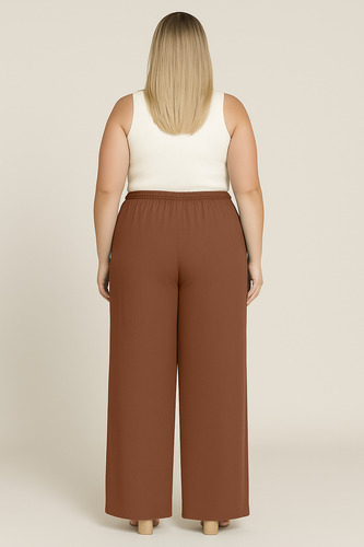 Calça Pantalona Plus Size Feminina Cintura Alta Com Elástico