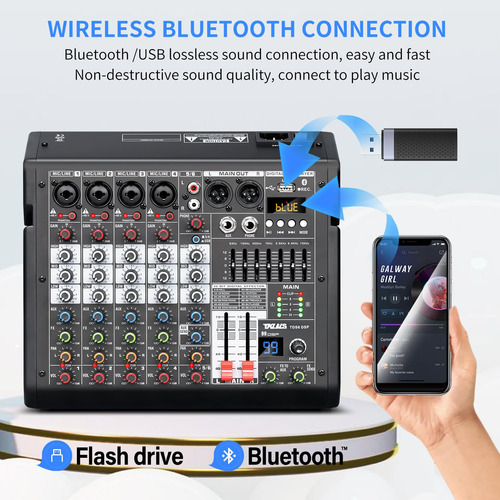 Mixer De Áudio Tklbls Professional Dj De 6 Canais Com 99 Dsp